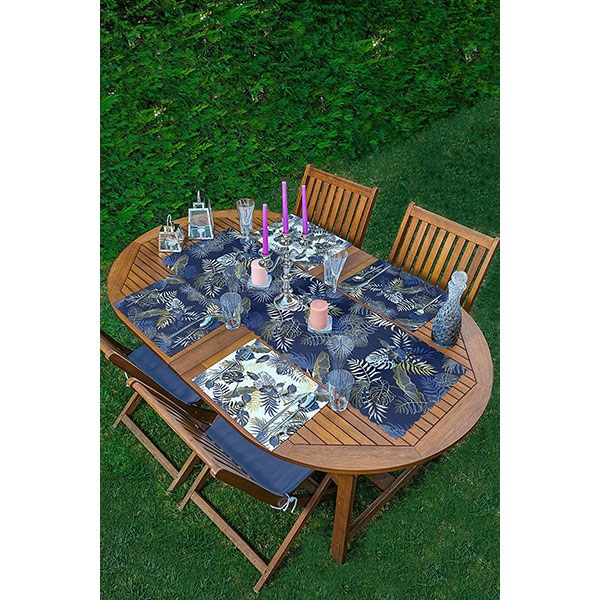 Suport farfurii si napron Leaf Navy, 35 x 45 cm, 35 x 140 cm, 4 + 1 bucati, multicolor