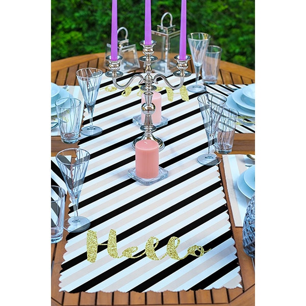 Suport farfurii si napron Geometric b&w, 35 x 45 cm, 35 x 140 cm, 4 + 1 bucati, multicolor