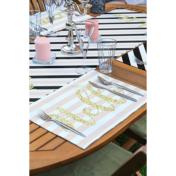 Suport farfurii si napron Geometric b&w, 35 x 45 cm, 35 x 140 cm, 4 + 1 bucati, multicolor