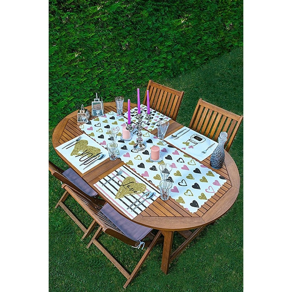 Suport farfurii si napron Heart, 35 x 45 cm, 35 x 140 cm, 4 + 1 bucati, multicolor