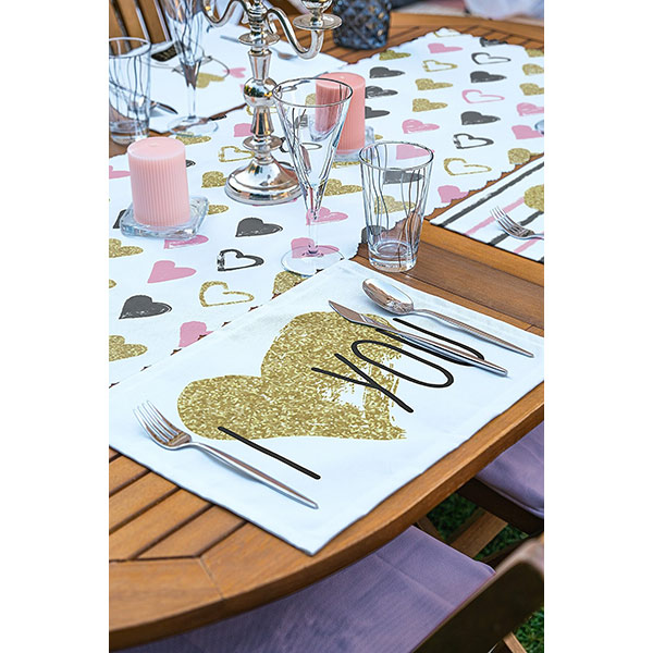 Suport farfurii si napron Heart, 35 x 45 cm, 35 x 140 cm, 4 + 1 bucati, multicolor