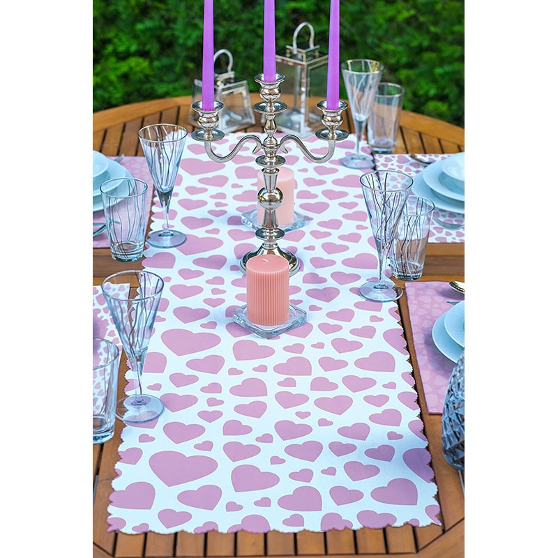Suport farfurii si napron Pink Hearts, 35 x 45 cm, 35 x 140 cm, 4 + 1 bucati, multicolor