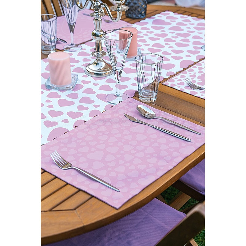 Suport farfurii si napron Pink Hearts, 35 x 45 cm, 35 x 140 cm, 4 + 1 bucati, multicolor