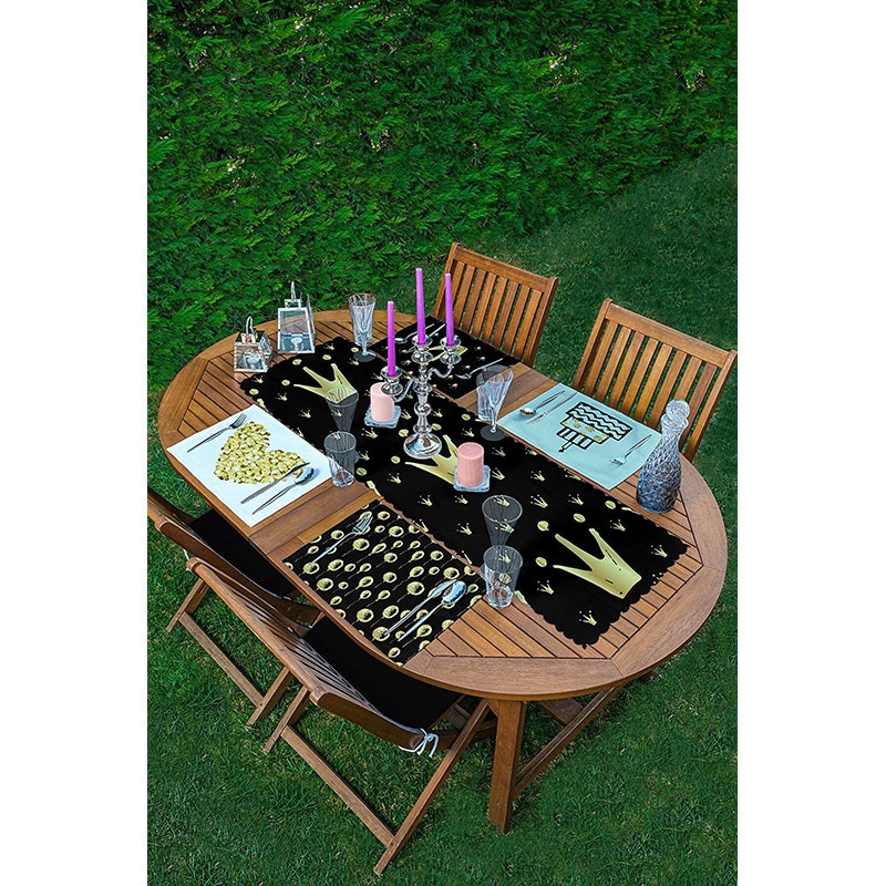 Suport farfurii si napron Gold&Black, 35 x 45 cm, 35 x 140 cm, 4 + 1 bucati, multicolor