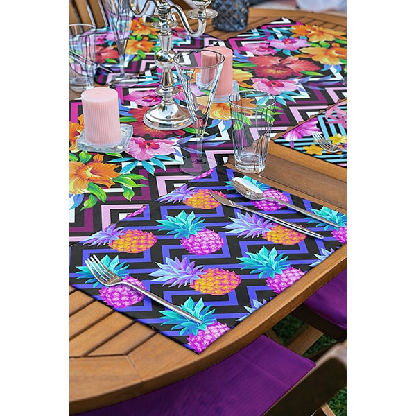 Suport farfurii si napron Flower zig zag, 35 x 45 cm, 35 x 140 cm, 4 + 1 bucati, multicolor