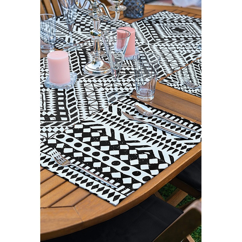 Suport farfurii si napron Modern B&W, 35 x 45 cm, 35 x 140 cm, 4 + 1 bucati, multicolor