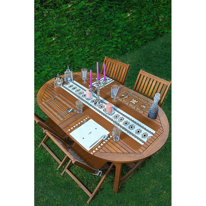 Suport farfurii si napron White&Brown, 35 x 45 cm, 35 x 140 cm, 4 + 1 bucati, multicolor