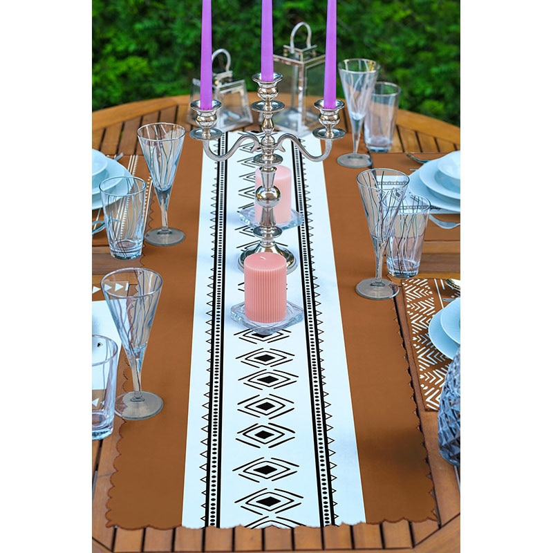 Suport farfurii si napron White&Brown, 35 x 45 cm, 35 x 140 cm, 4 + 1 bucati, multicolor