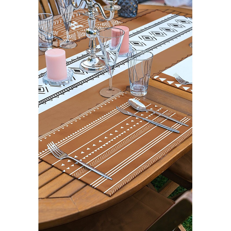 Suport farfurii si napron White&Brown, 35 x 45 cm, 35 x 140 cm, 4 + 1 bucati, multicolor