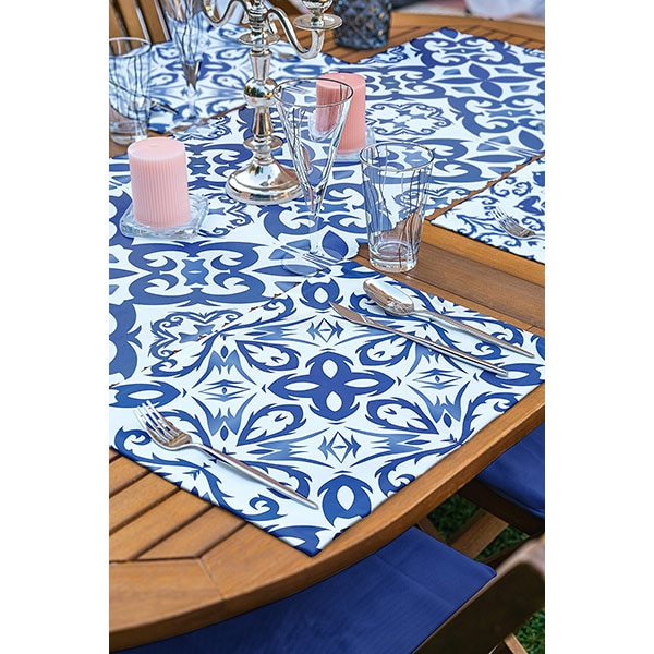 Suport farfurii si napron Ethnic Blue, 35 x 45 cm, 35 x 140 cm, 4 + 1 bucati, multicolor