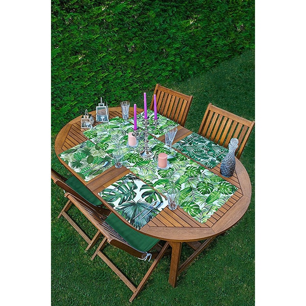 Suport farfurii si napron Green leaves, 35 x 45 cm, 35 x 140 cm, 4 + 1 bucati, multicolor