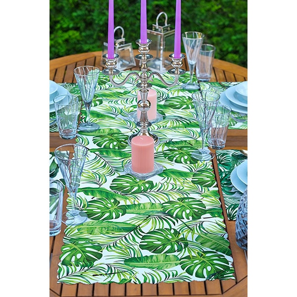 Suport farfurii si napron Green leaves, 35 x 45 cm, 35 x 140 cm, 4 + 1 bucati, multicolor