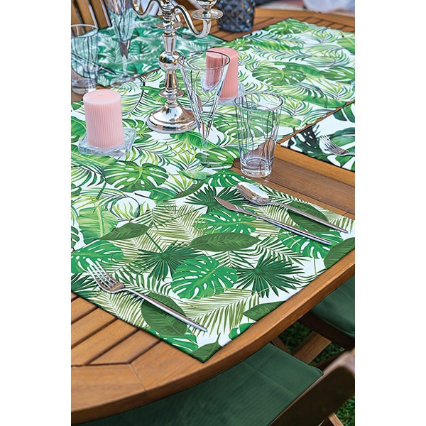 Suport farfurii si napron Green leaves, 35 x 45 cm, 35 x 140 cm, 4 + 1 bucati, multicolor