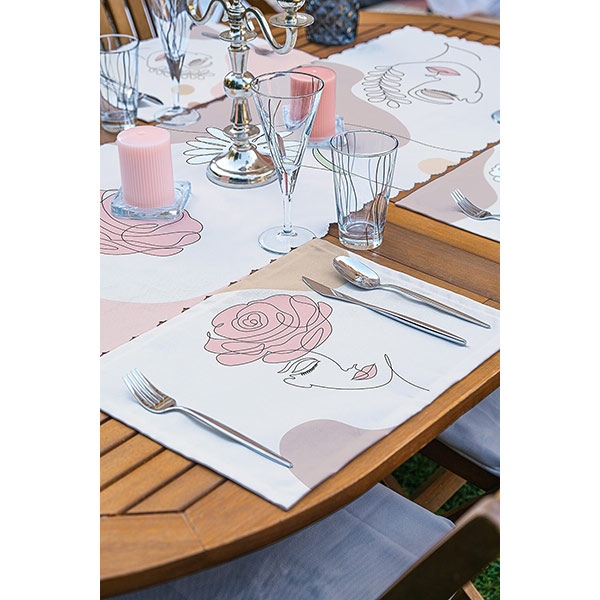 Suport farfurii si napron Pastel Boho, 35 x 45 cm, 35 x 140 cm, 4 + 1 bucati, multicolor