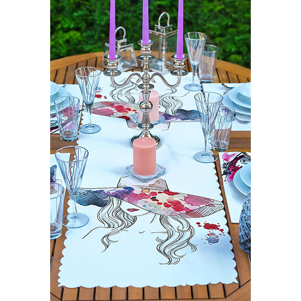 Suport farfurii si napron Girl, 35 x 45 cm, 35 x 140 cm, 4 + 1 bucati, multicolor