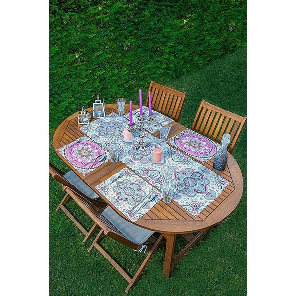 Suport farfurii si napron Ethnic Pink, 35 x 45 cm, 35 x 140 cm, 4 + 1 bucati, multicolor