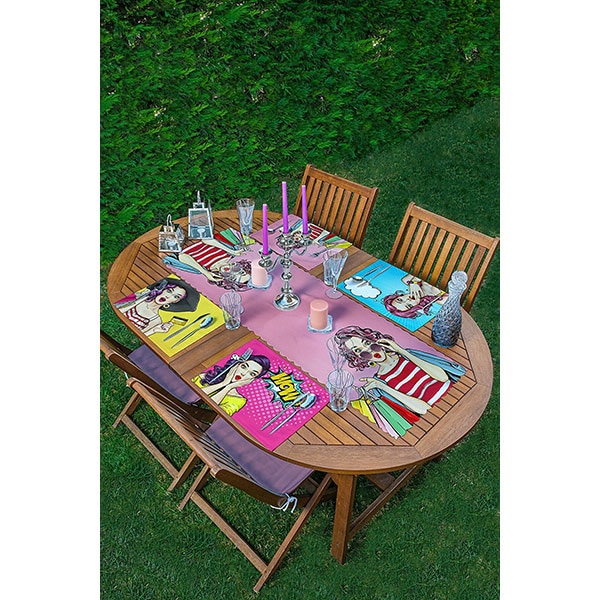 Suport farfurii si napron Pop art, 35 x 45 cm, 35 x 140 cm, 4 + 1 bucati, multicolor