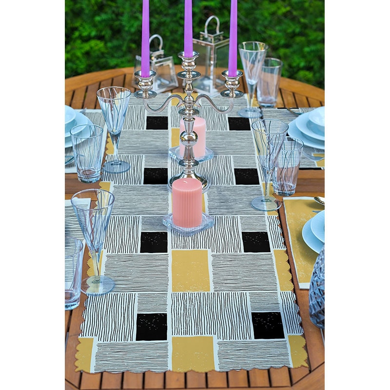 Suport farfurii si napron Grey Yellow, 35 x 45 cm, 35 x 140 cm, 4 + 1 bucati, multicolor