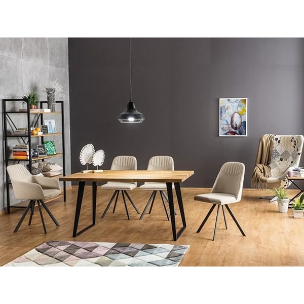 Masa bucatarie Falcon, 8 persoane, furnir stejar-negru, 150 x 90 cm