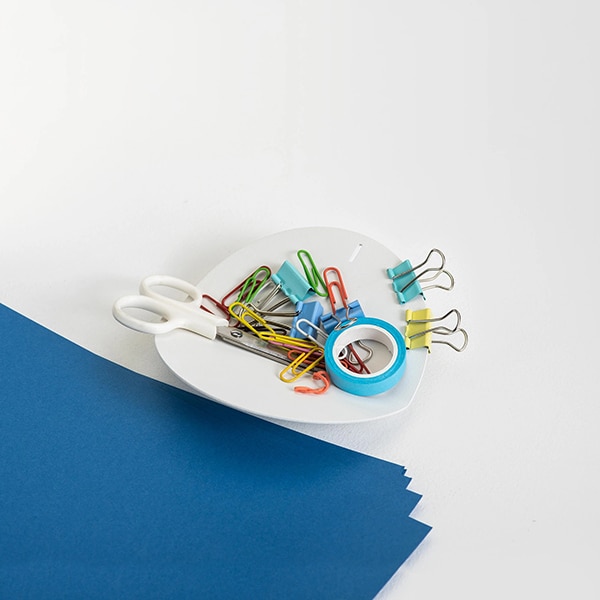 Suport accesorii birou SPIN Slide Circle, metal-lemn, alb