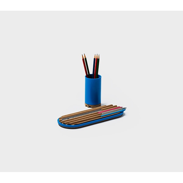 Suport instrumente de scris SPIN Ridge, metal-lemn, albastru