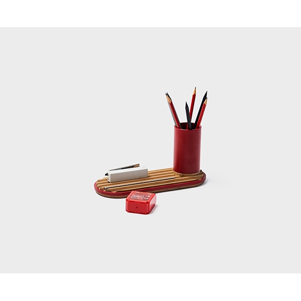 Suport instrumente de scris SPIN Ridge, metal-lemn, rosu