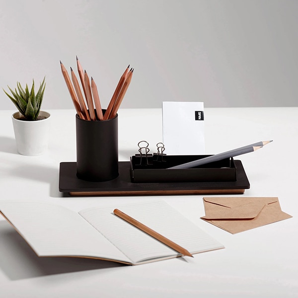 Suport accesorii birou SPIN Three, metal-lemn, negru