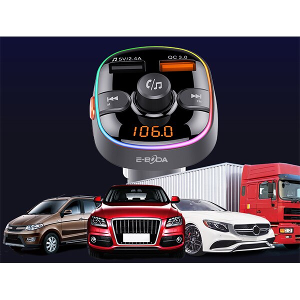 Modulator FM E-BODA BT 100, Bluetooth, USB, negru