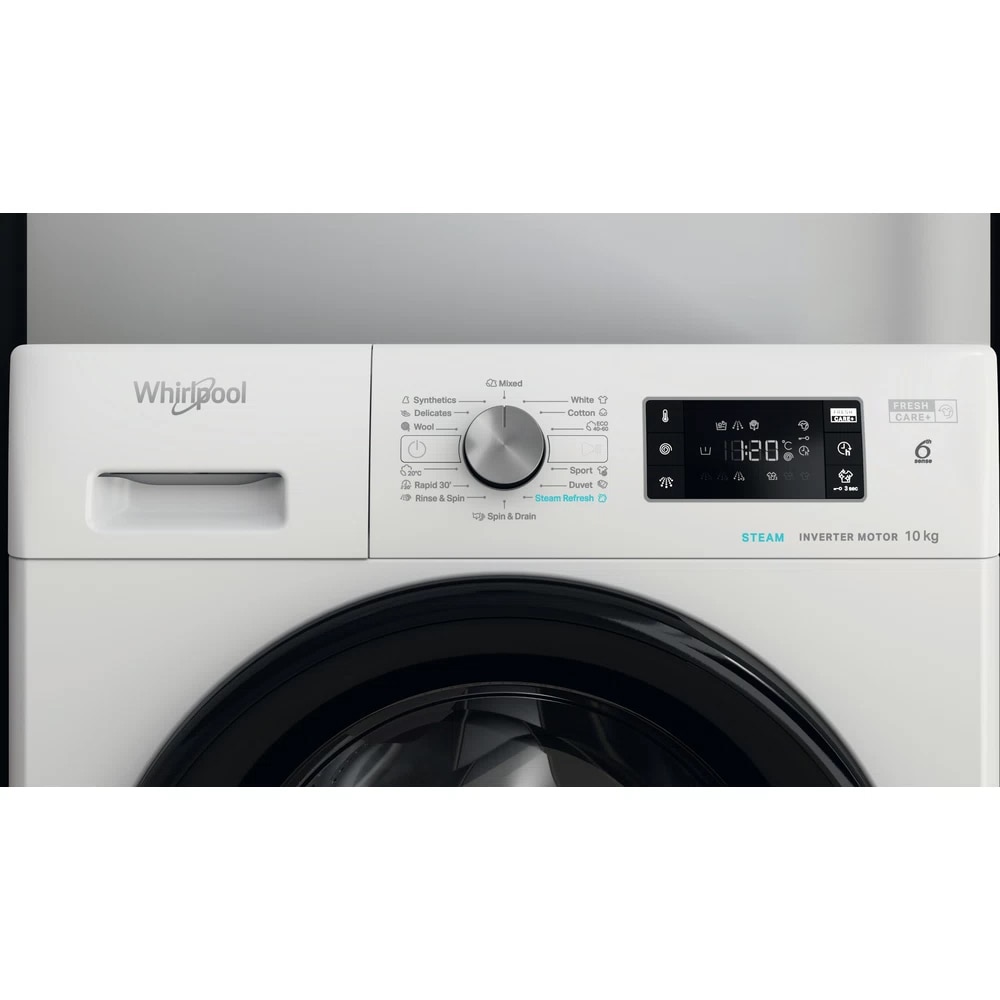 Masina de spalat rufe frontala WHIRLPOOL FFB 10469 BV EE, Steam, 6th Sense, 10 kg, 1400 rpm, Clasa A, alb