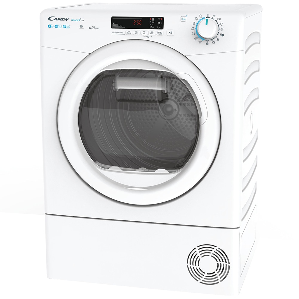 Uscator de rufe slim CANDY CSO4H7A2DE-S, Pompa de caldura, 7 kg, 14 programe, Clasa E, Wi-Fi, alb