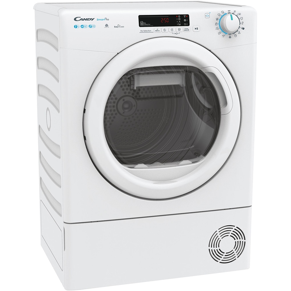 Uscator de rufe slim CANDY CSO4H7A2DE-S, Pompa de caldura, 7 kg, 14 programe, Clasa E, Wi-Fi, alb