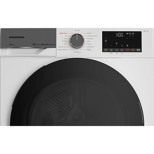 Uscator de rufe hibrid GRUNDIG GTP5823GN, 8 kg, 15 programe, Clasa E, alb