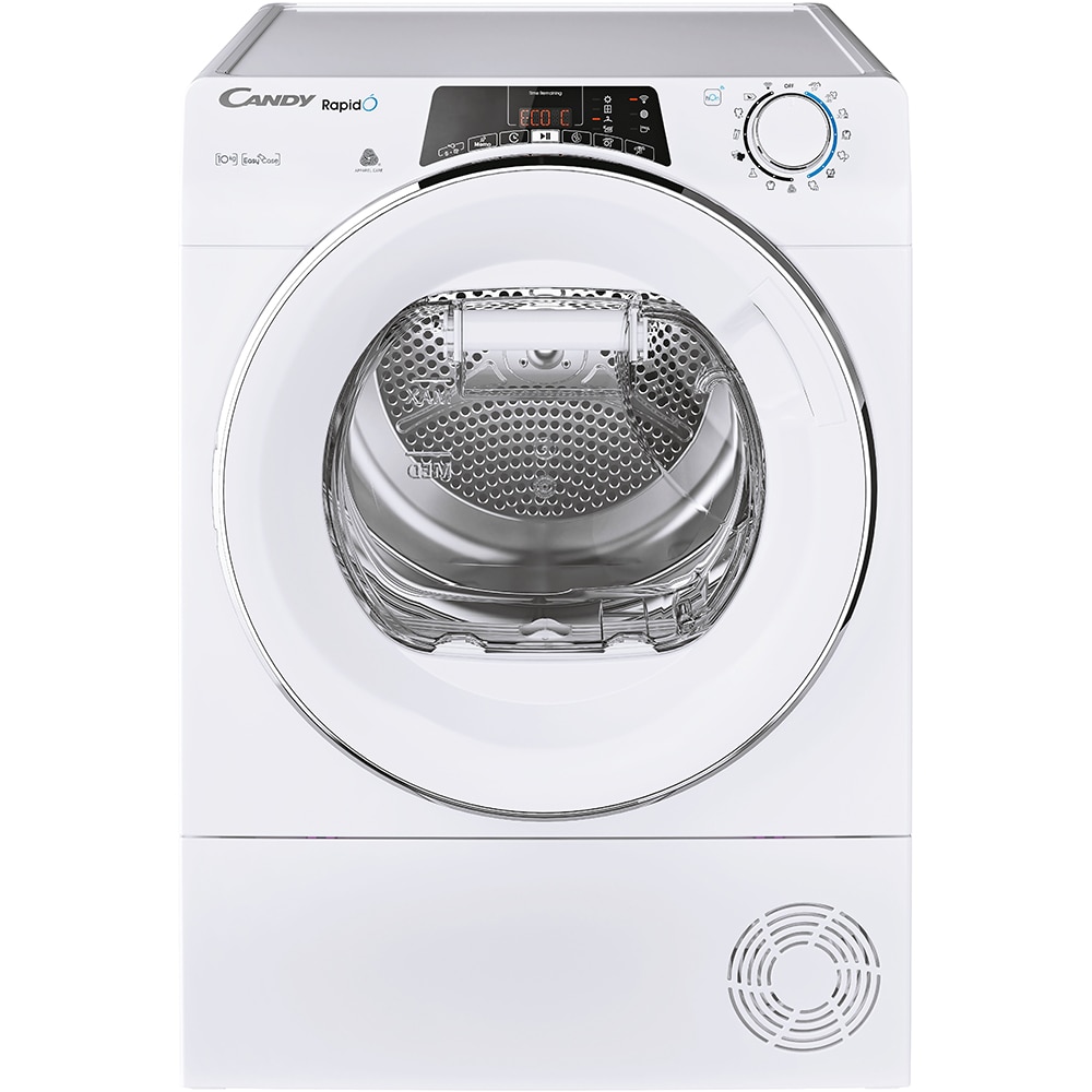 Uscator de rufe CANDY Rapido ROE H10A2TCEX-S, Pompa de caldura, 10 kg, 14 programe, Clasa E, Wi-Fi, alb