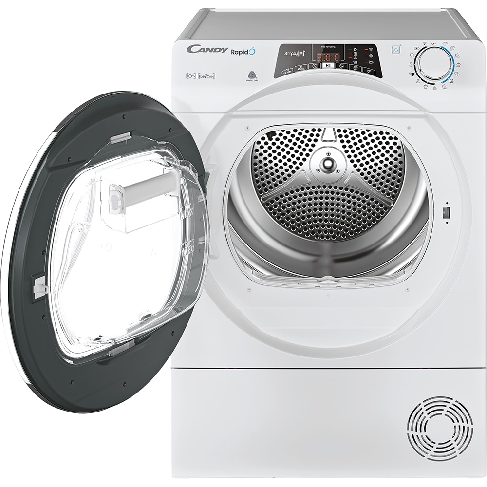 Uscator de rufe CANDY Rapido ROE H10A2TCEX-S, Pompa de caldura, 10 kg, 14 programe, Clasa E, Wi-Fi, alb