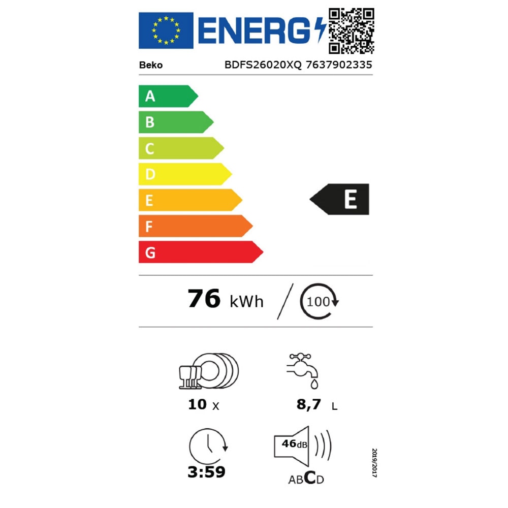 Masina de spalat vase independenta BEKO BDFS26020XQ, 10 seturi, 6 programe, 45 cm, Clasa E, panou comanda inox