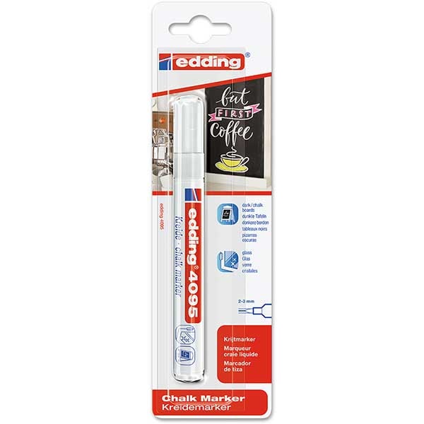 Marker pentru sticla EDDING 4095, creta lichida pe baza de apa, 2-3 mm, alb