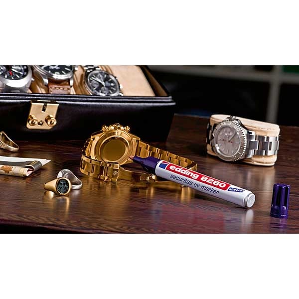 Marker permanent EDDING UV 8280, corp metalic, 1.5-3 mm, scriere invizibila, alb