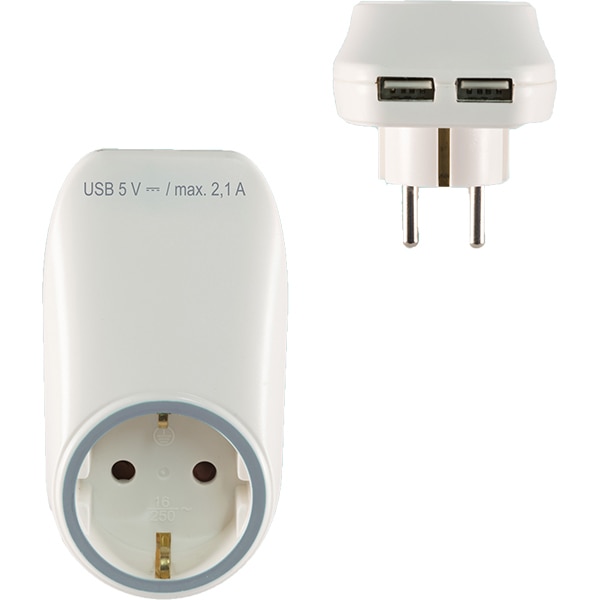 Adaptor priza HOME NV 2100 USB, 2x USB, alb