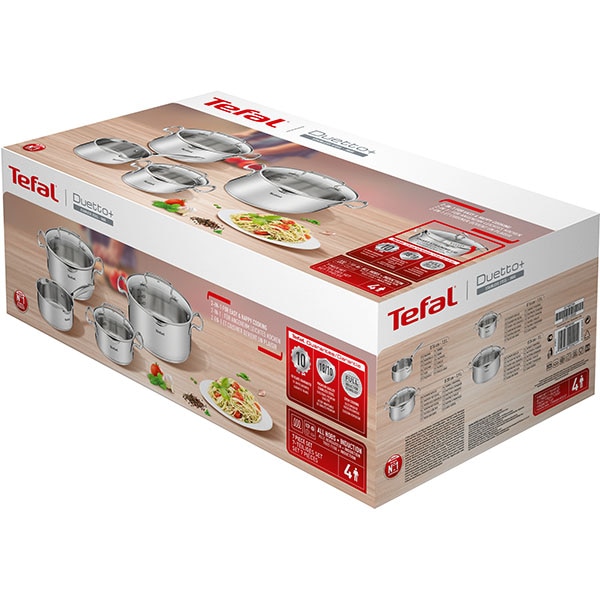 Set vase TEFAL Duetto Plus G719S734, 7 piese, 16-24cm, 1.5-5l, otel, argintiu