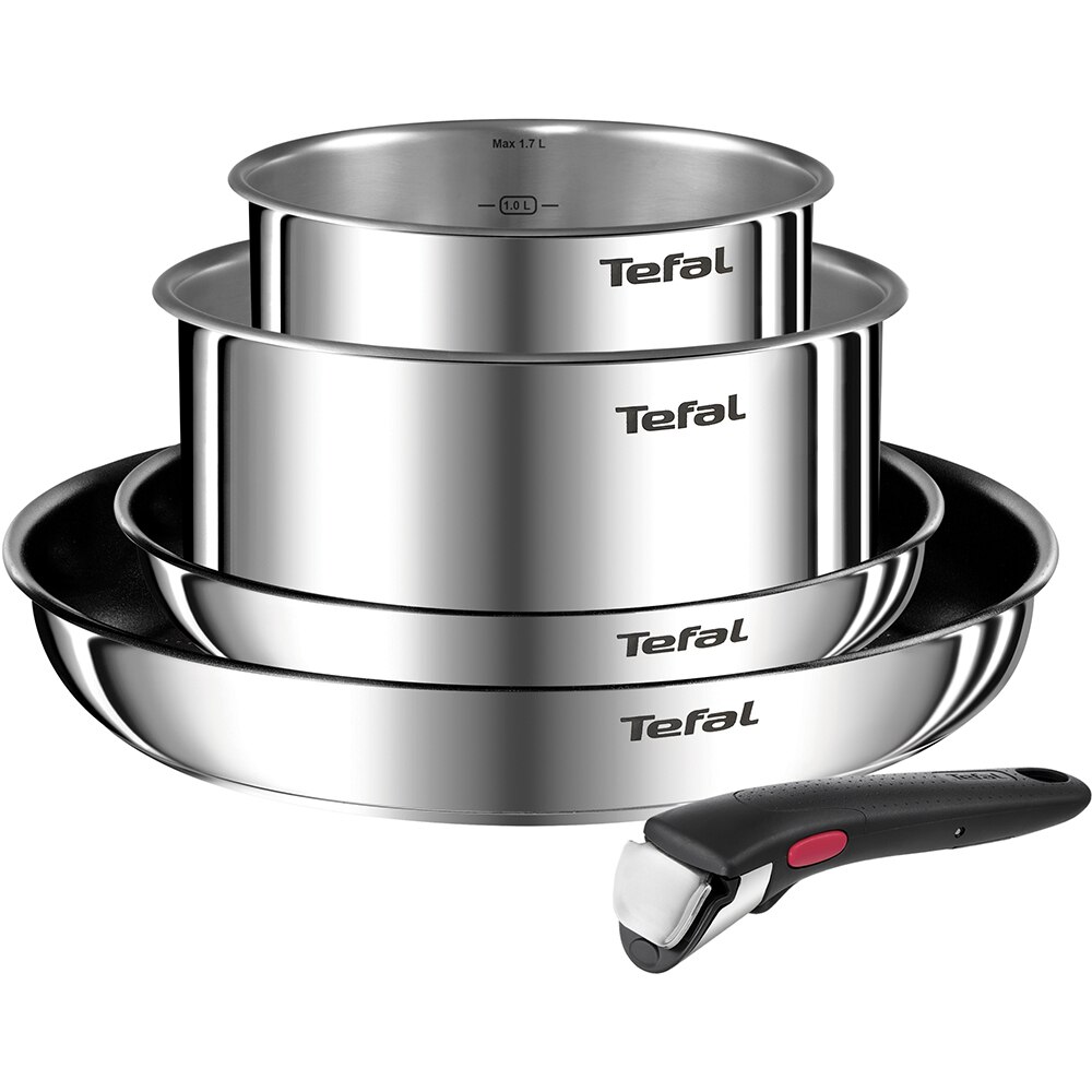 Set vase TEFAL Ingenio Emotion L897S574, 5 piese, 1.5-2.6l, 16-28cm, inox, argintiu