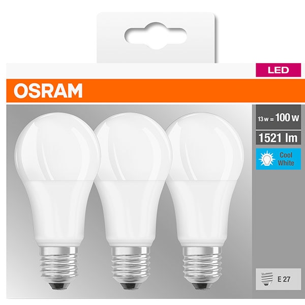 Set 3 becuri LED OSRAM A100, E27, 13W, lumina neutra