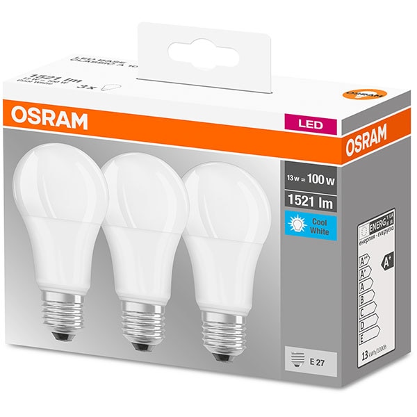 Set 3 becuri LED OSRAM A100, E27, 13W, lumina neutra