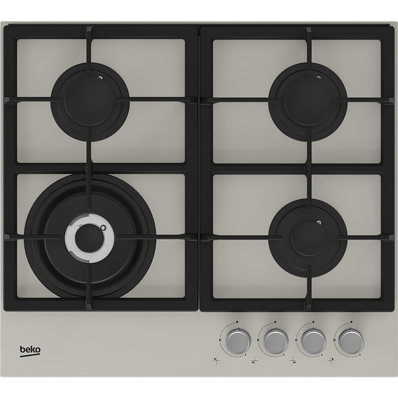 Plita incorporabila BEKO HILW64225SBG, Gaz, 4 arzatoare, Wok, gri benita