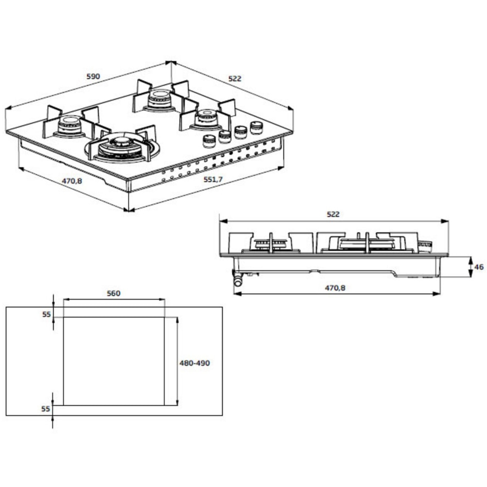 Plita incorporabila BEKO HILW64225S, Gaz, 4 arzatoare, Wok, negru