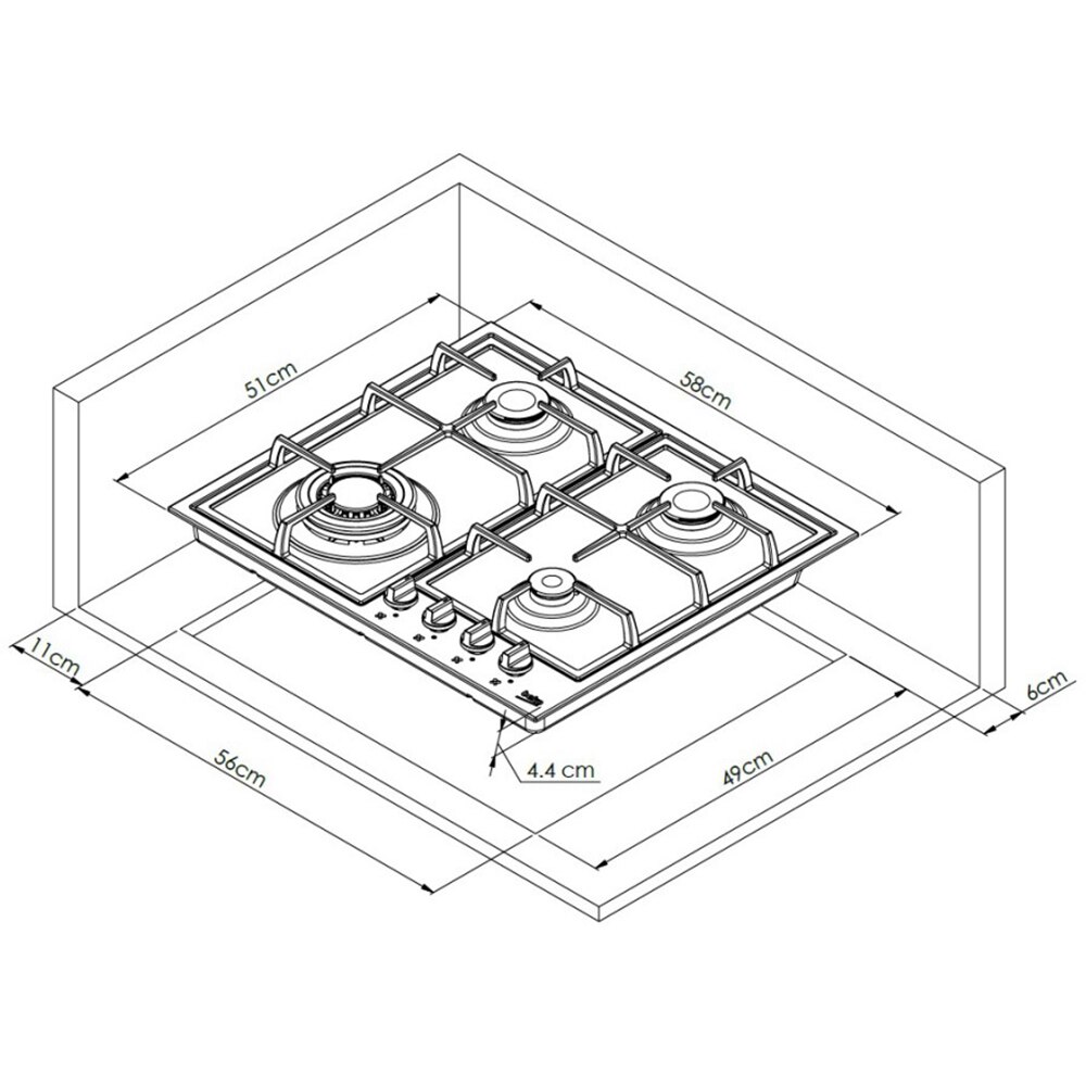 Plita incorporabila BEKO HIYG64225SBO, Gaz, 4 arzatoare, Wok, negru