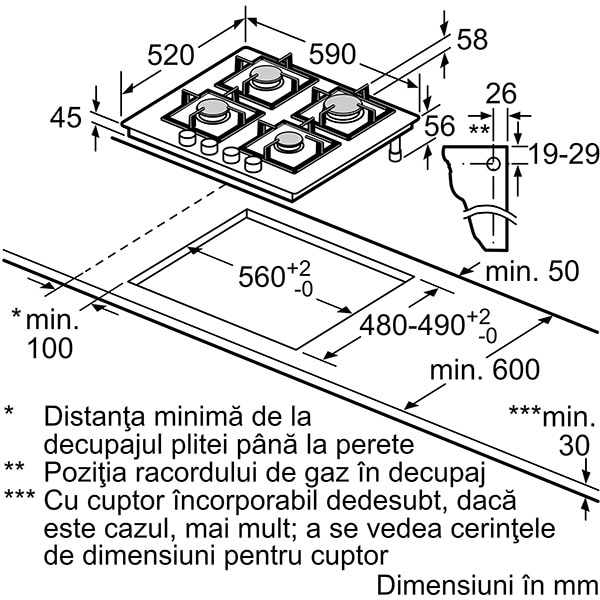 Plita incorporabila BOSCH PNP6B6B90, Gaz, 4 arzatoare, negru