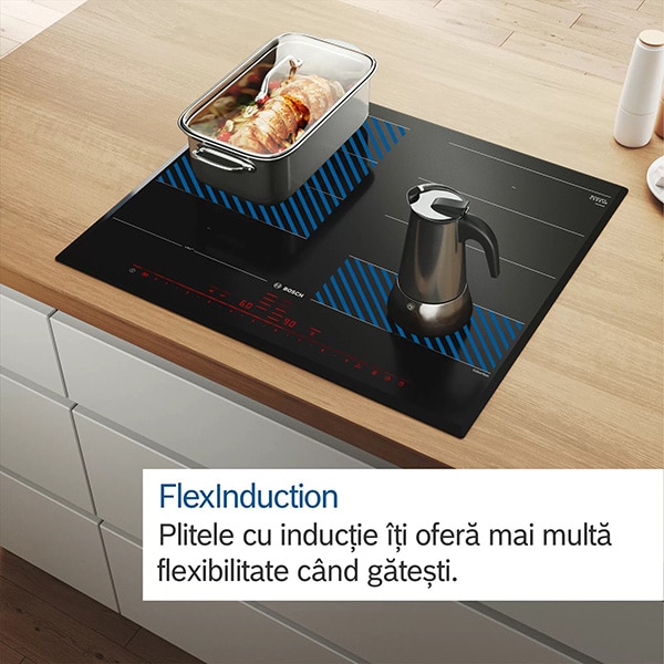 Plita incorporabila BOSCH PXE675DC1E, Inductie, 4 arzatoare, Touch Control, negru