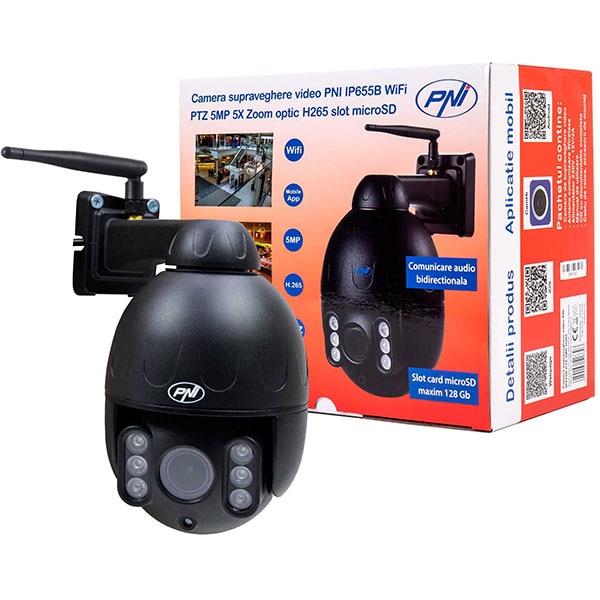 Camera IP Wireless PTZ PNI IP655B, QHD 1920p, IR, Night Vision, Negru