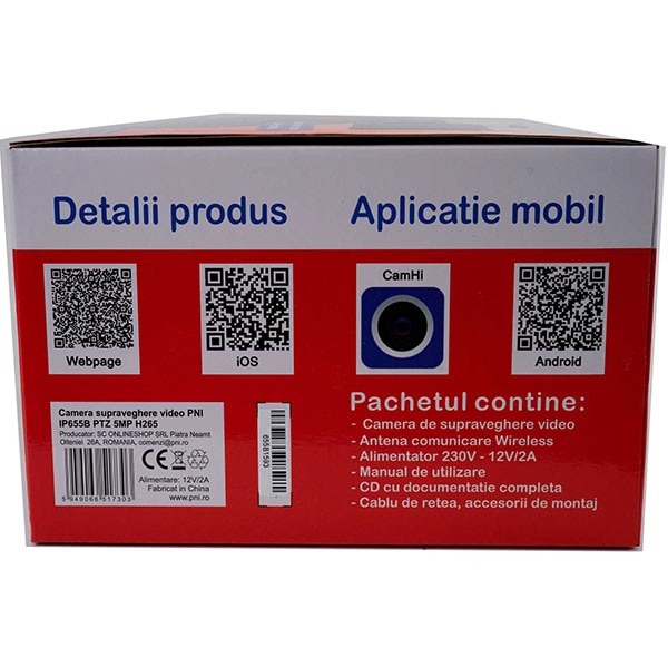 Camera IP Wireless PTZ PNI IP655B, QHD 1920p, IR, Night Vision, Negru