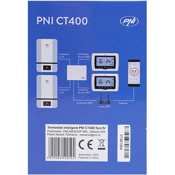Termostat smart PNI CT400, Wi-Fi, control 2 zone, alb